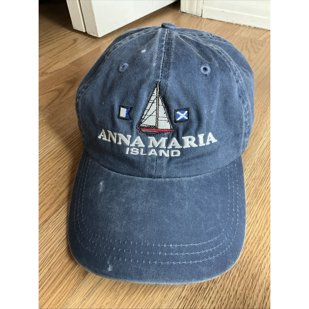 Anna Maria Island Hat Cap Strap Back Womens Navy Embroidered Sailboat Souvenir